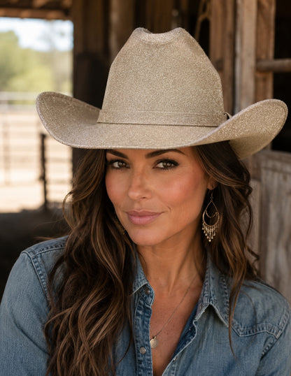 Texana Palo de Rosa Western Glam con Brillo, modelo ANDRÓMEDA.