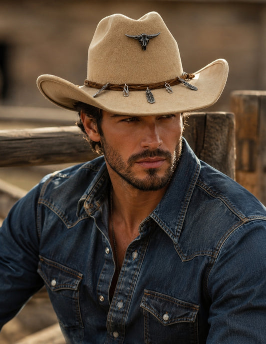 Sombrero Texana de Autor marca ITUMAR, modelo ARID en Gamuza color camel.