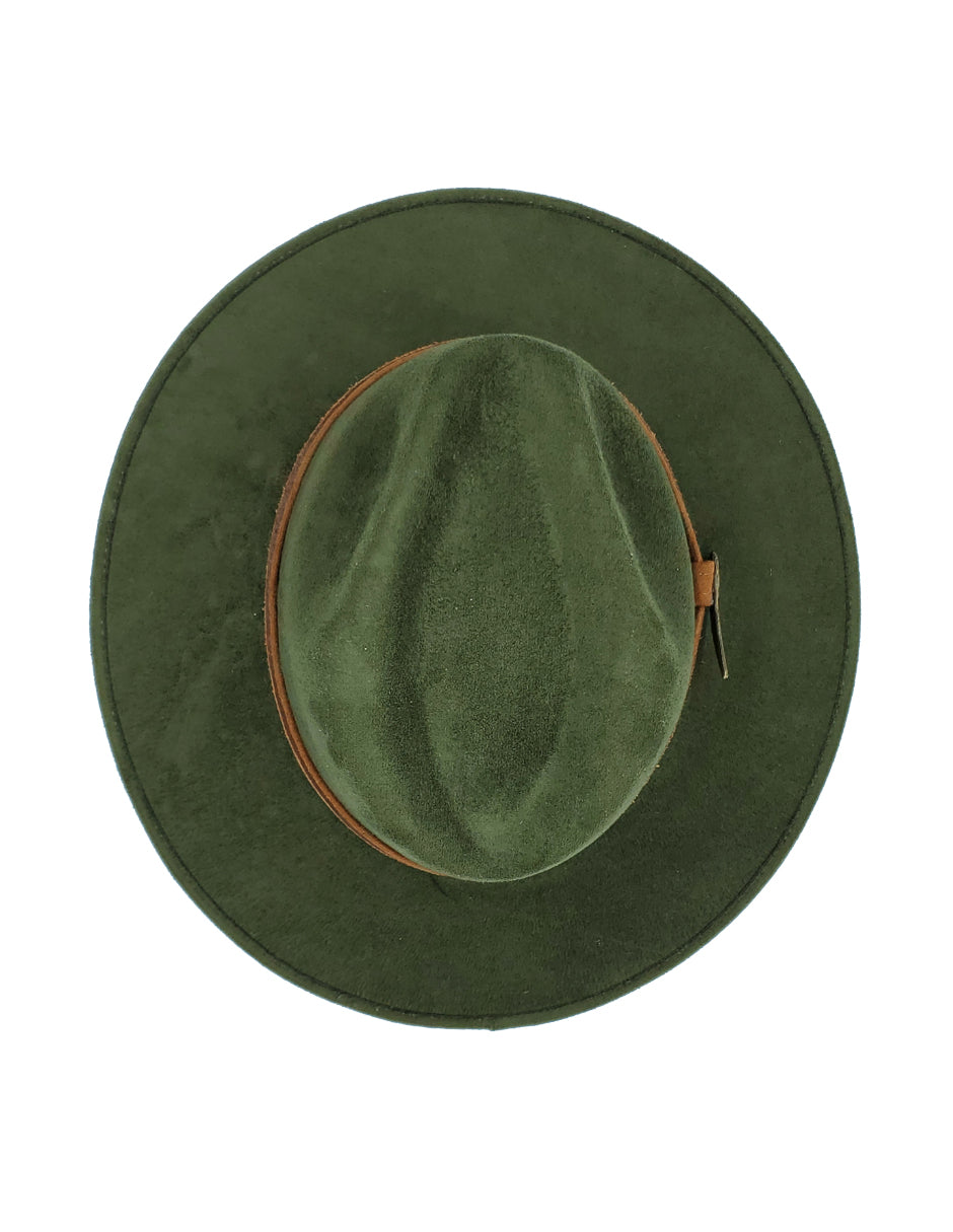 Sombrero de Autor en gamuza con detalle de ala en color oro viejo, modelo XIIK.