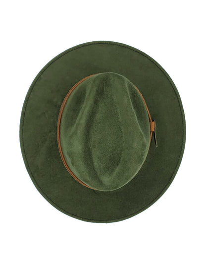 Sombrero de Autor en gamuza con detalle de ala en color oro viejo, modelo XIIK.