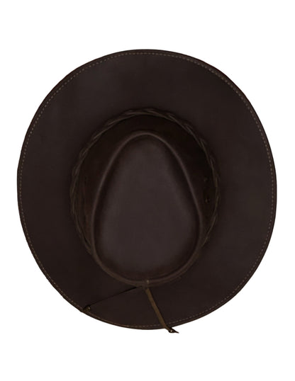 Sombrero de piel en color café, tipo Indiana.