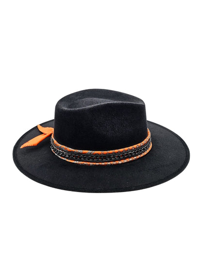Sombrero en color negro con toquilla naranja personalizada, modelo JOHAN.