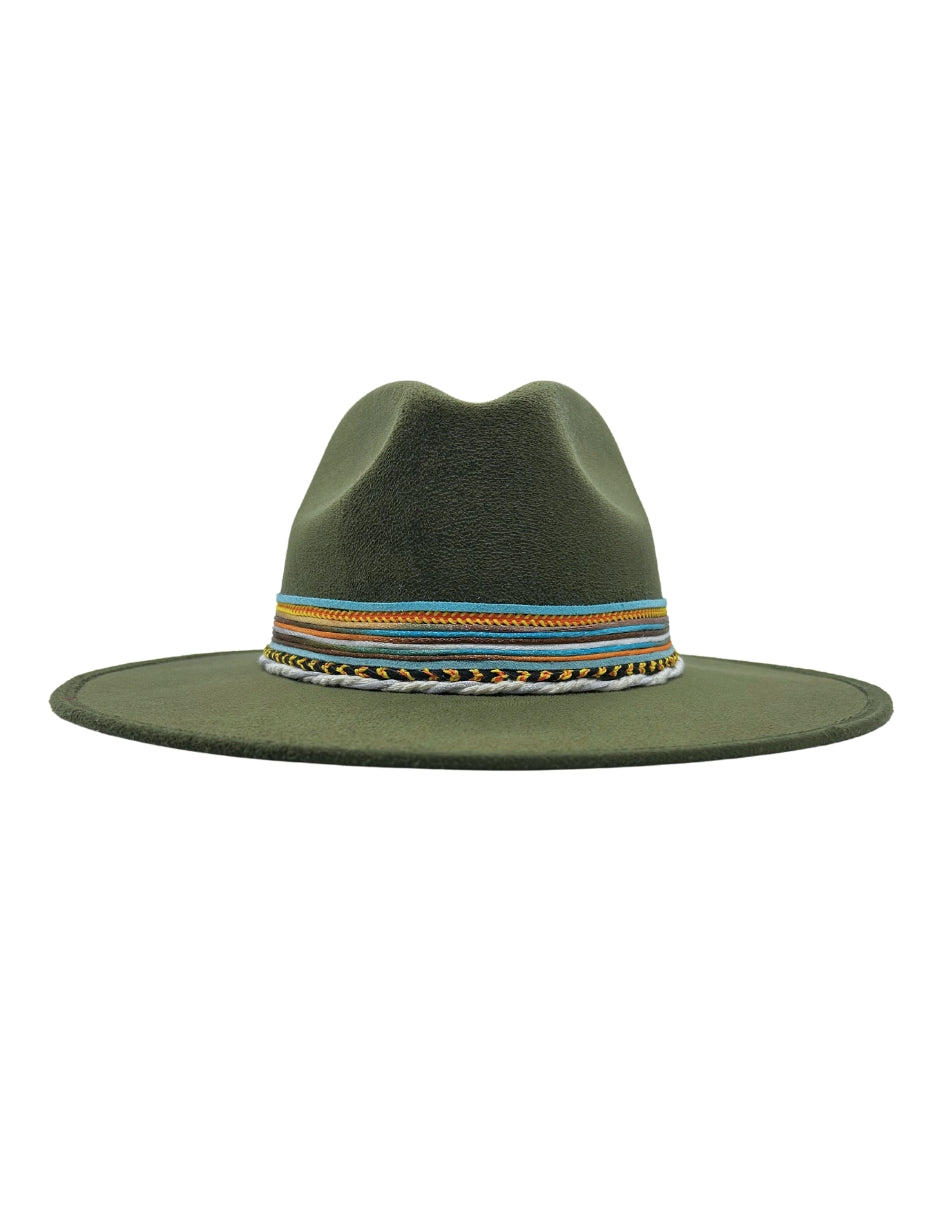 Sombrero de Autor Verde con Banda Multicolor, Modelo MAX.