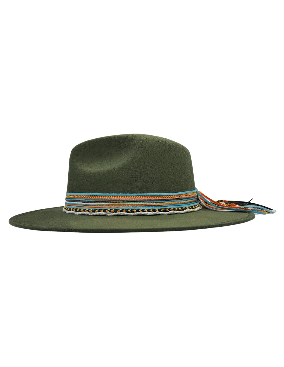 Sombrero de Autor Verde con Banda Multicolor, Modelo MAX.