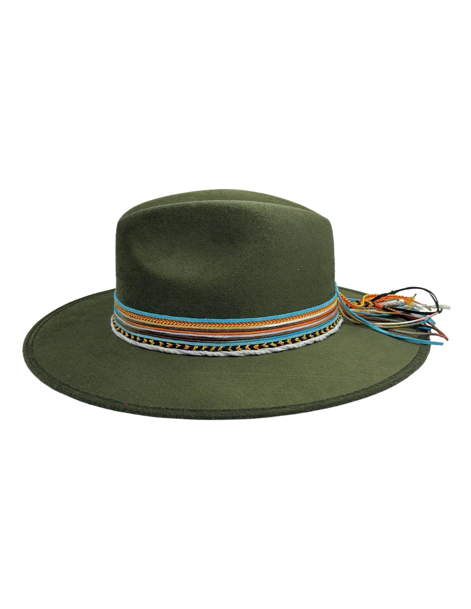 Sombrero de Autor Verde con Banda Multicolor, Modelo MAX.
