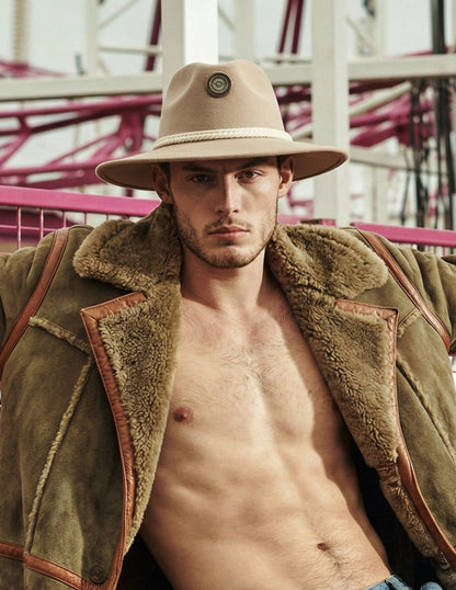 Sombrero Beige de autor con Cordón y diseño Único, modelo NIC.