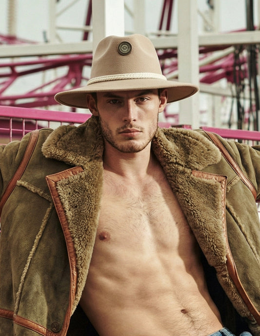 Sombrero Beige de autor con Cordón y diseño Único, modelo NIC.
