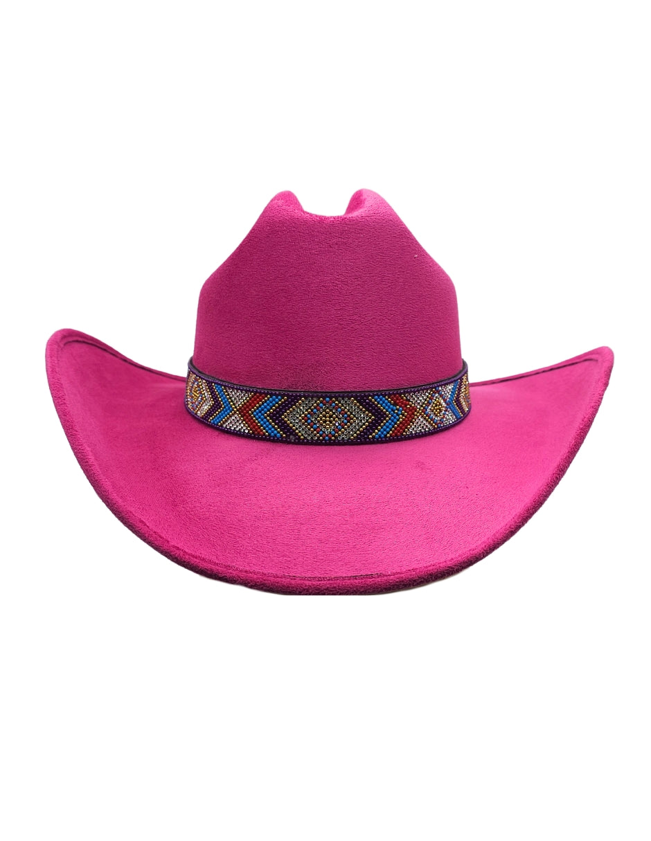 Texana de Autor en gamuza con banda artesanal, modelo RÒSEO.
