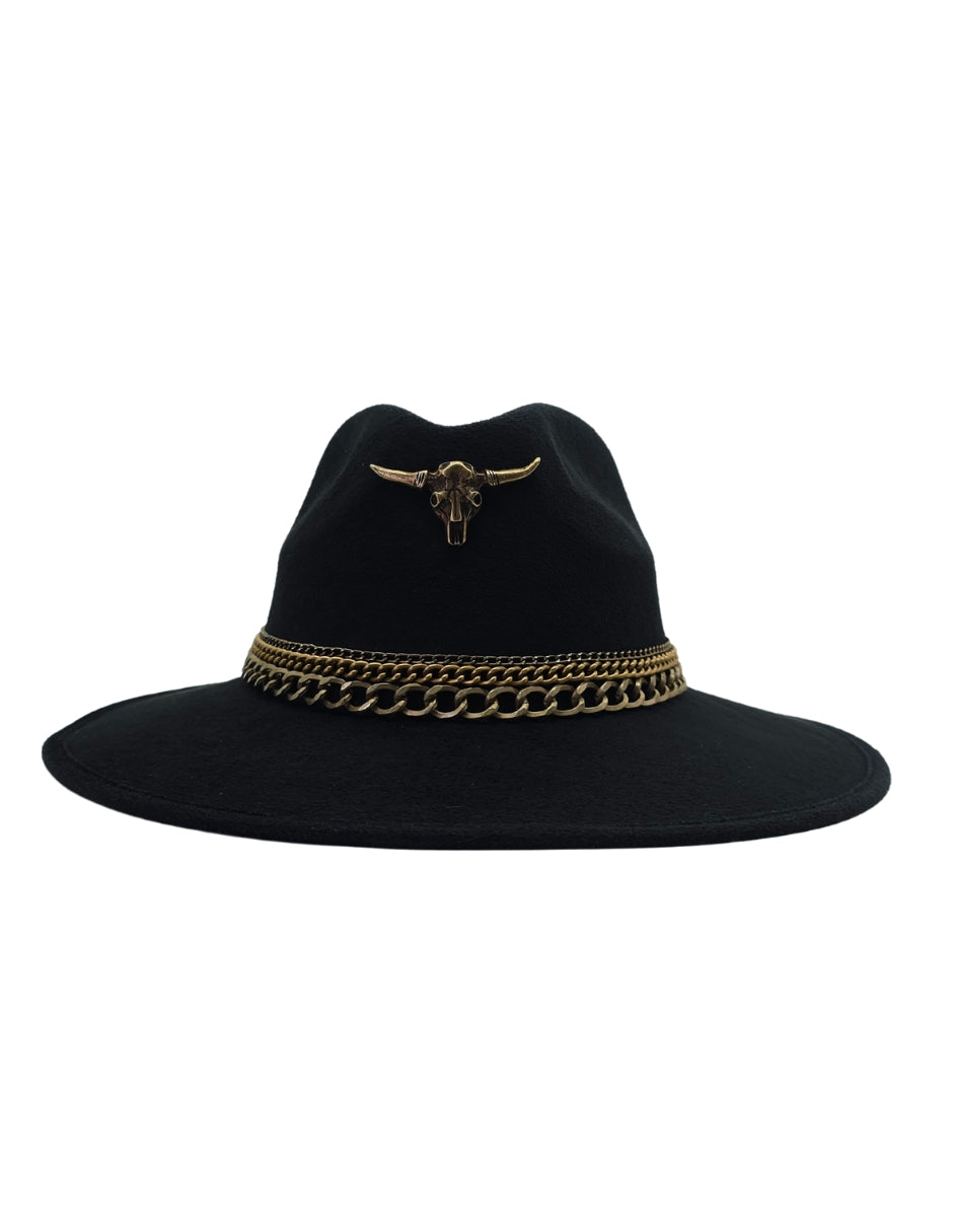Sombrero Explorer Negro con Cadenas, modelo THAURUS MET.