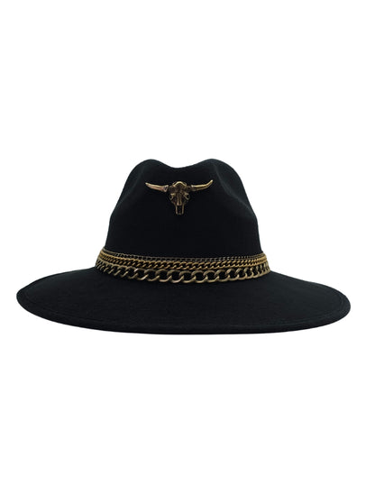 Sombrero Explorer Negro con Cadenas, modelo THAURUS MET.