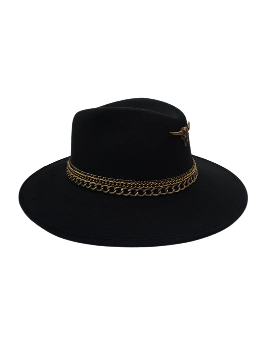 Sombrero Explorer Negro con Cadenas, modelo THAURUS MET.