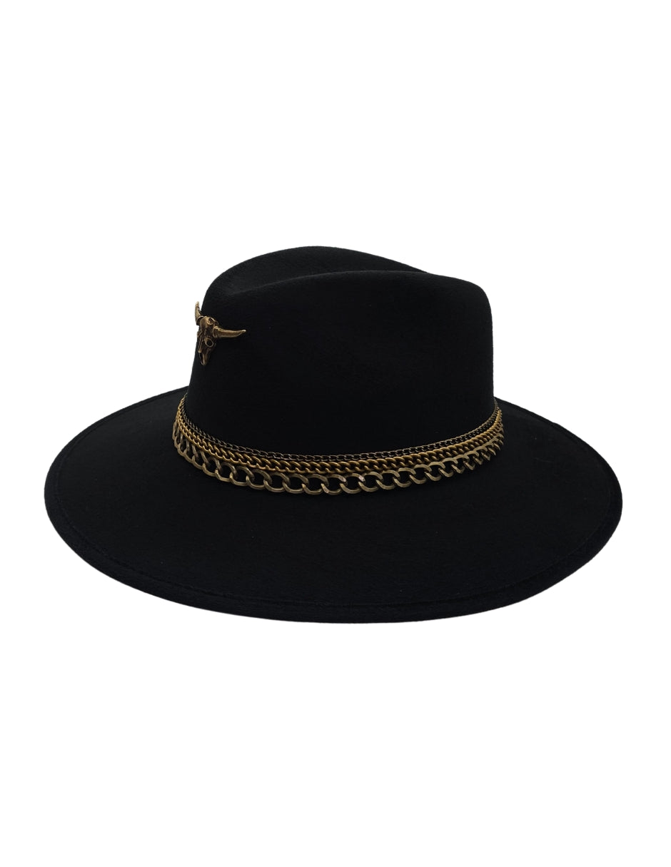 Sombrero Explorer Negro con Cadenas, modelo THAURUS MET.
