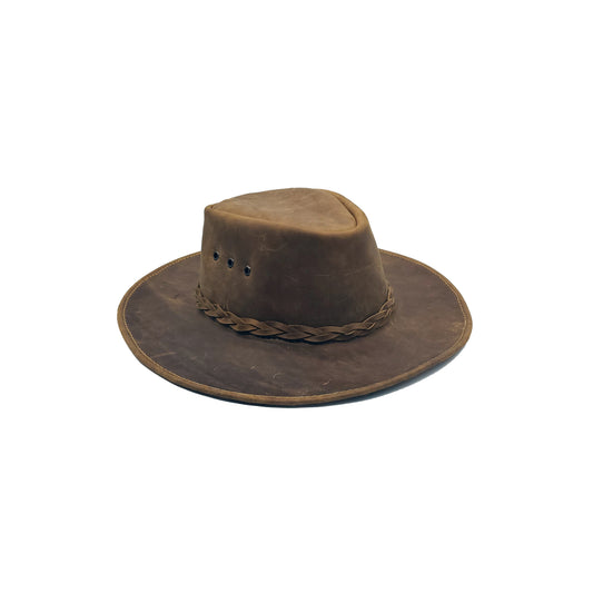 Sombrero de piel en color miel, tipo Indiana.